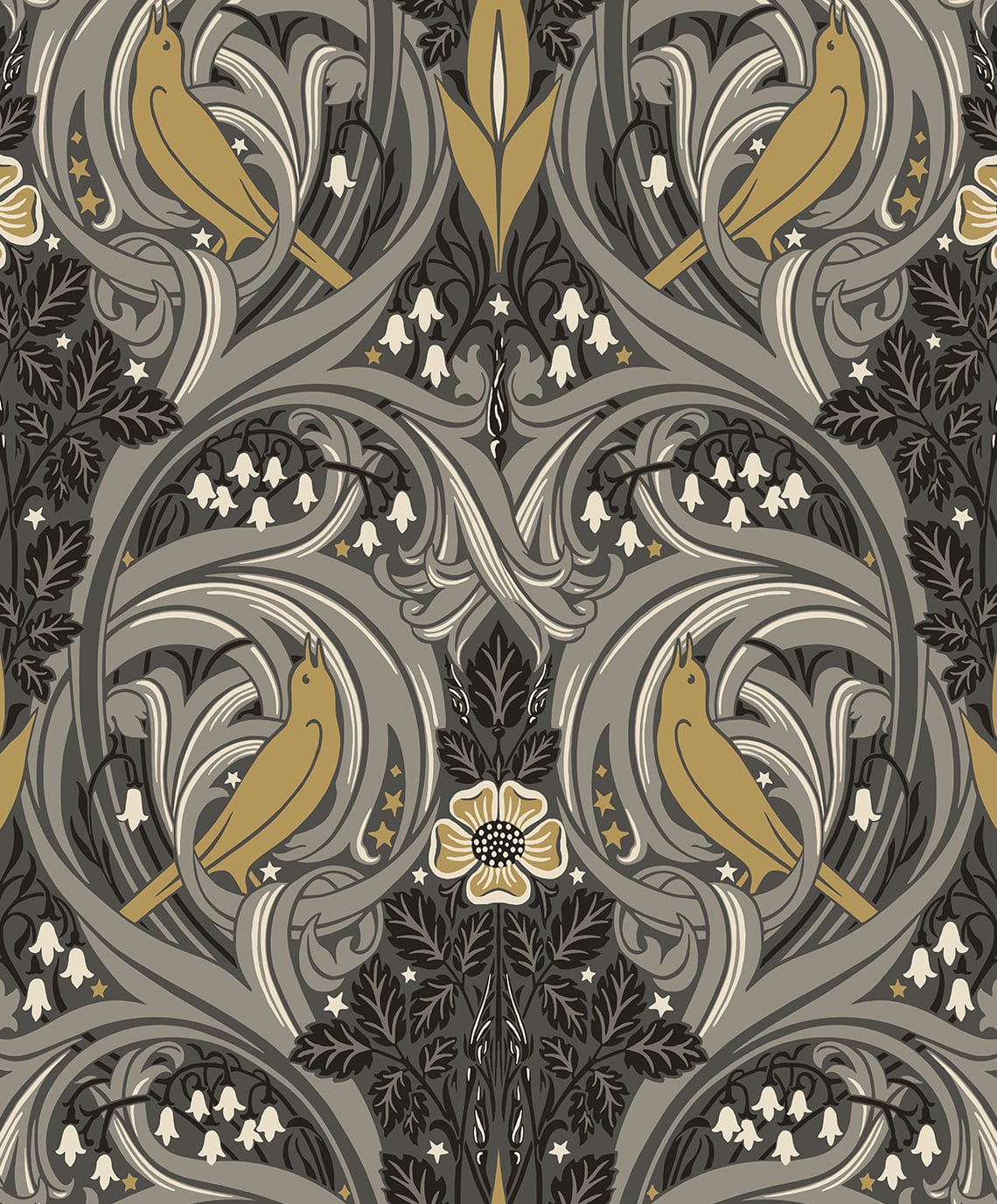Bird Scroll Vintage Unpasted Wallpaper