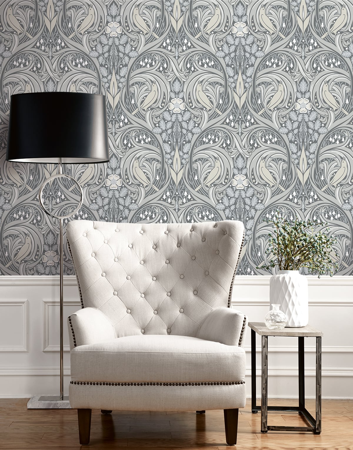 Bird Scroll Vintage Unpasted Wallpaper