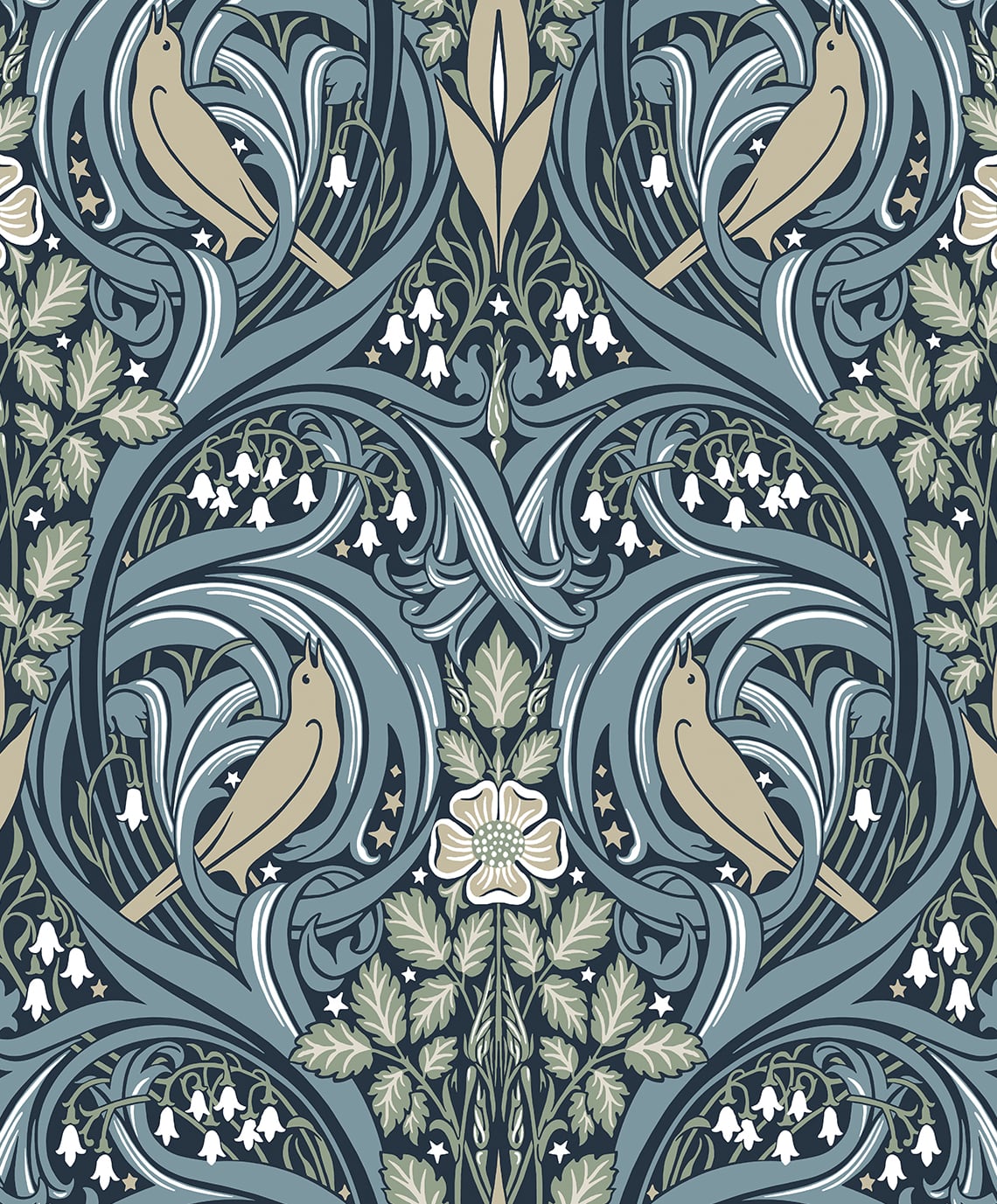 Bird Scroll Vintage Unpasted Wallpaper