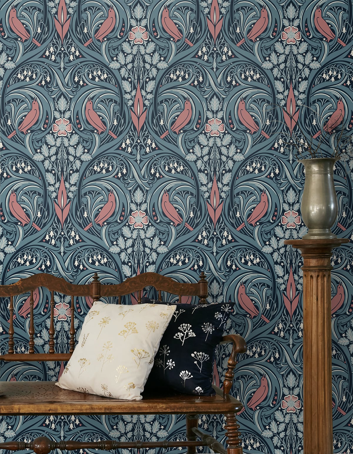 Bird Scroll Vintage Unpasted Wallpaper