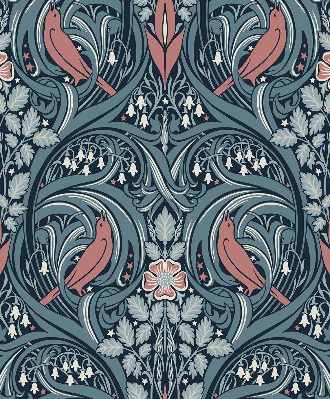 Bird Scroll Vintage Unpasted Wallpaper