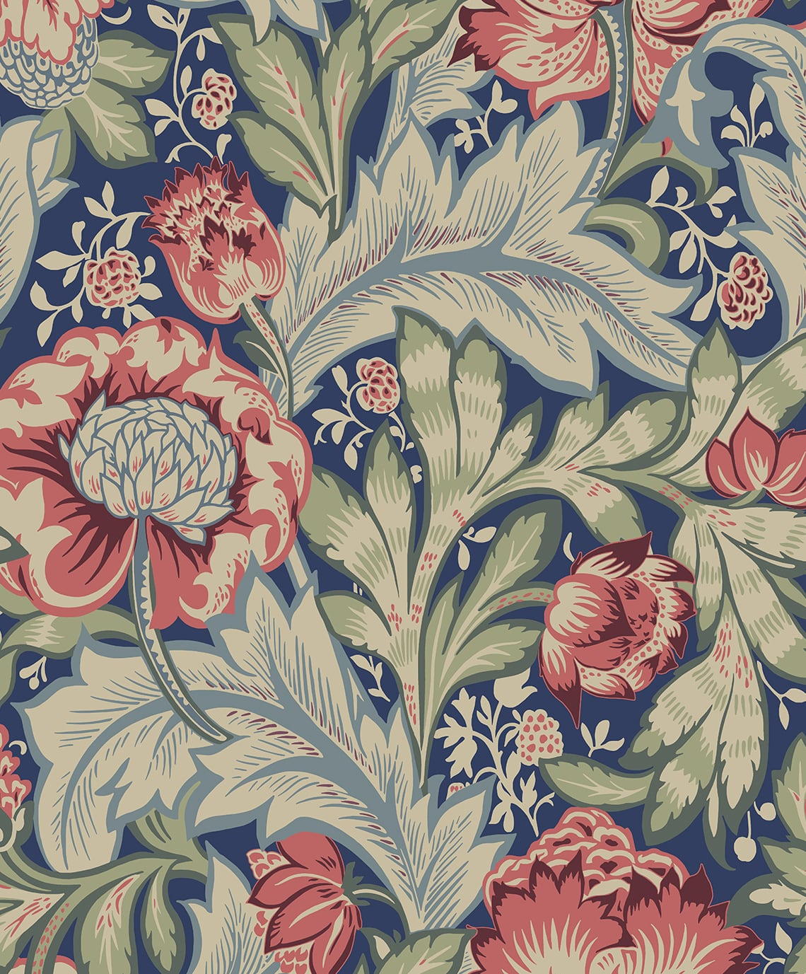 Acanthus Garden Vintage Unpasted Wallpaper