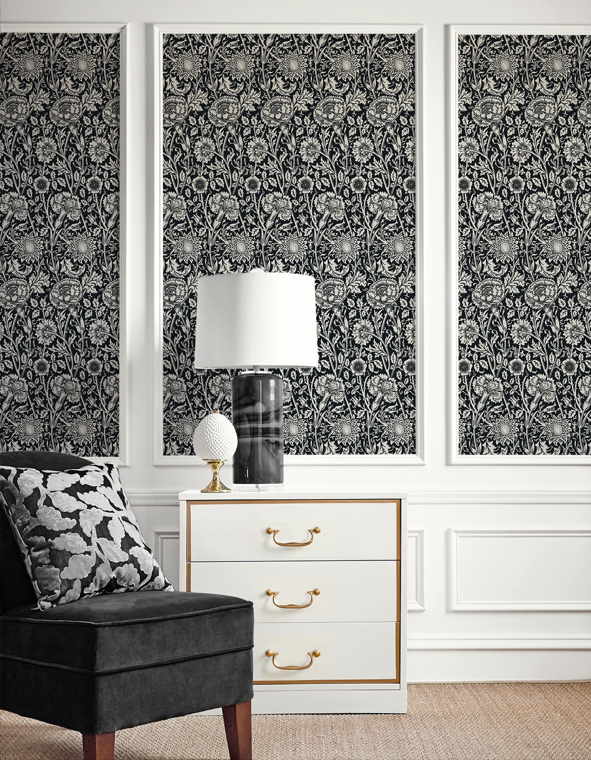 Tonal Floral Trail Vintage Unpasted Wallpaper