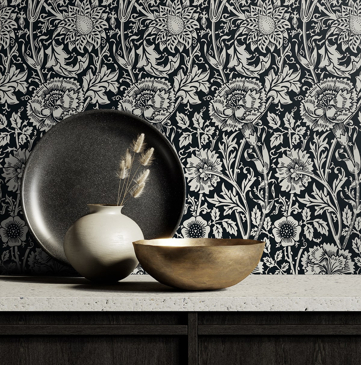 Tonal Floral Trail Vintage Unpasted Wallpaper