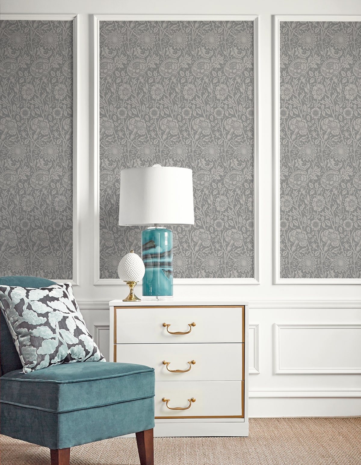 Tonal Floral Trail Vintage Unpasted Wallpaper