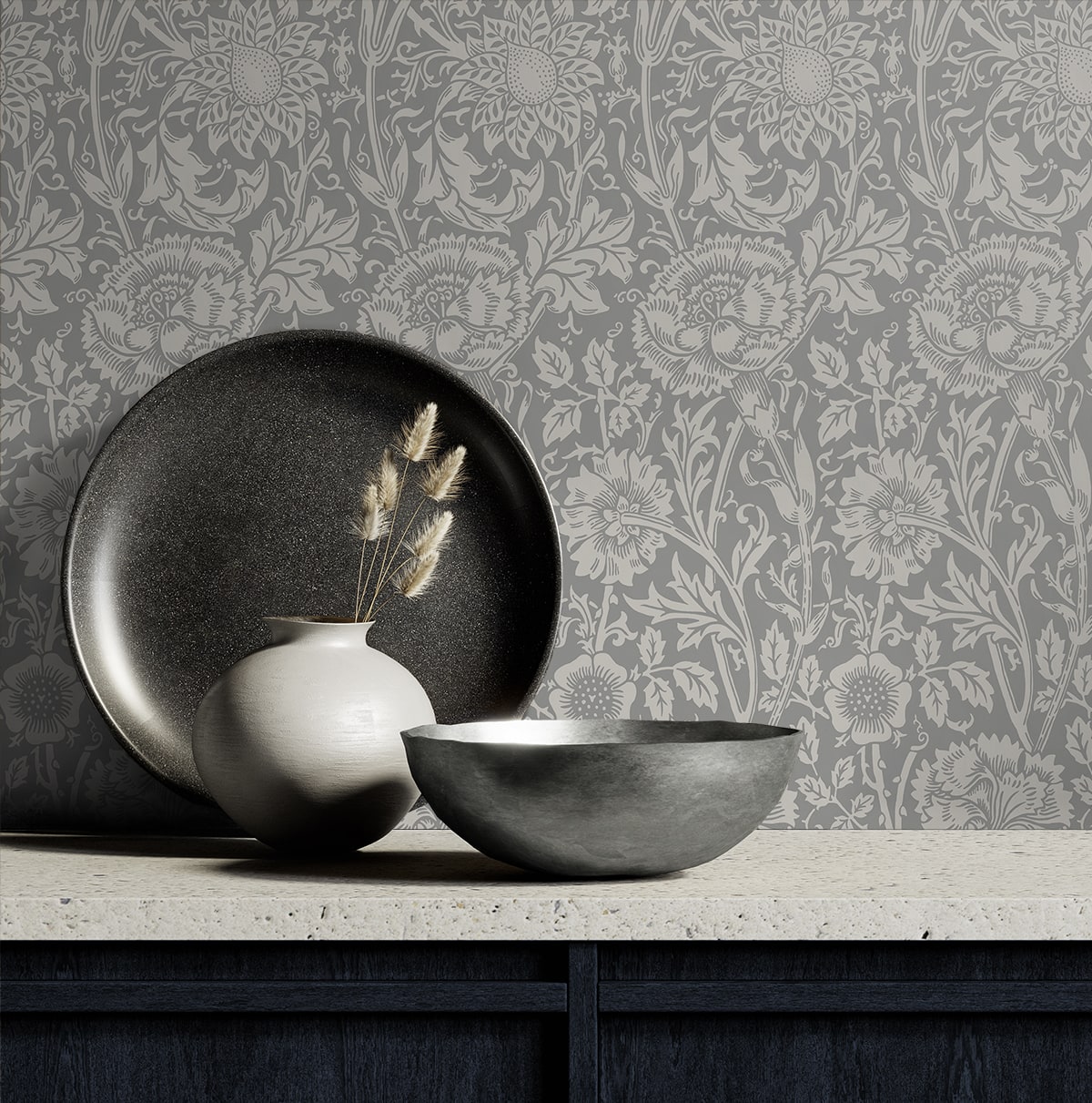 Tonal Floral Trail Vintage Unpasted Wallpaper