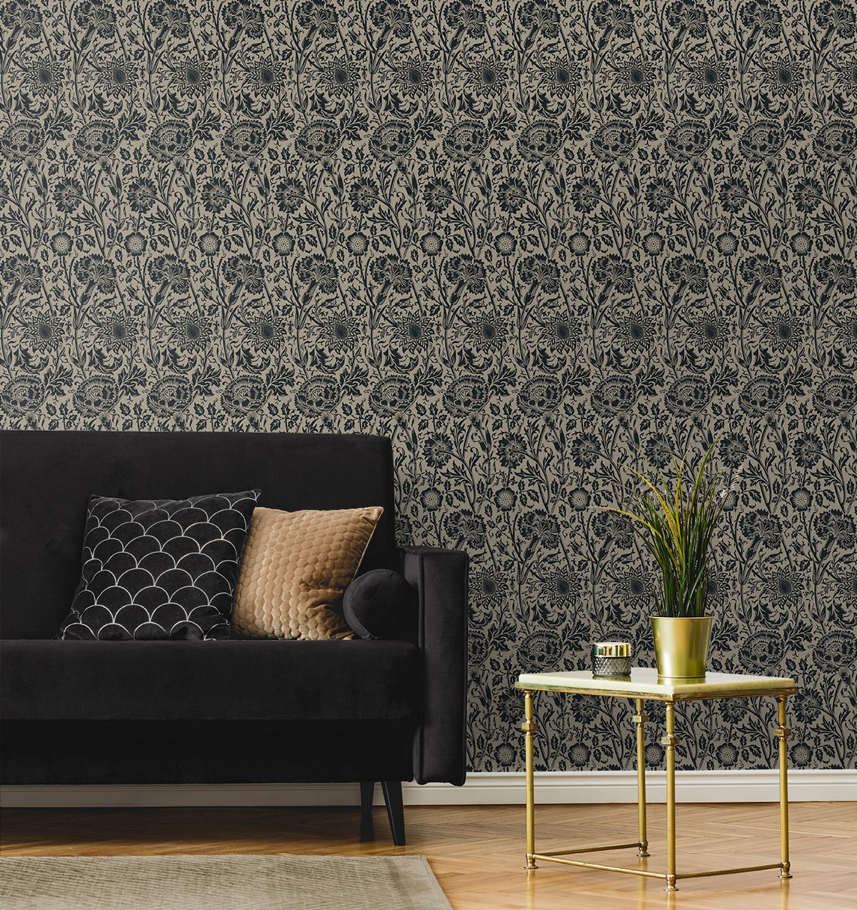 Tonal Floral Trail Vintage Unpasted Wallpaper