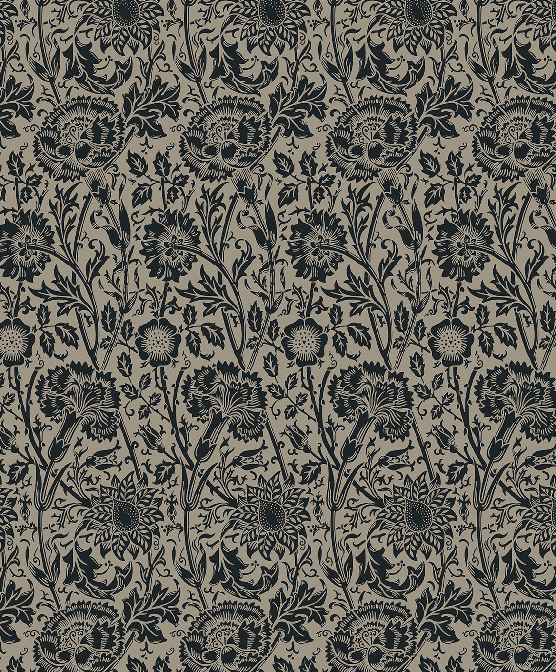 Tonal Floral Trail Vintage Unpasted Wallpaper