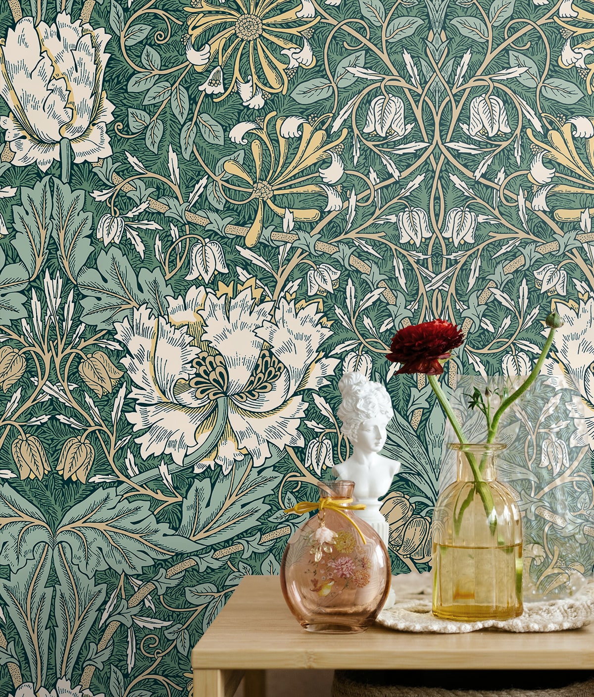 Ogee Flora Vintage Unpasted Wallpaper