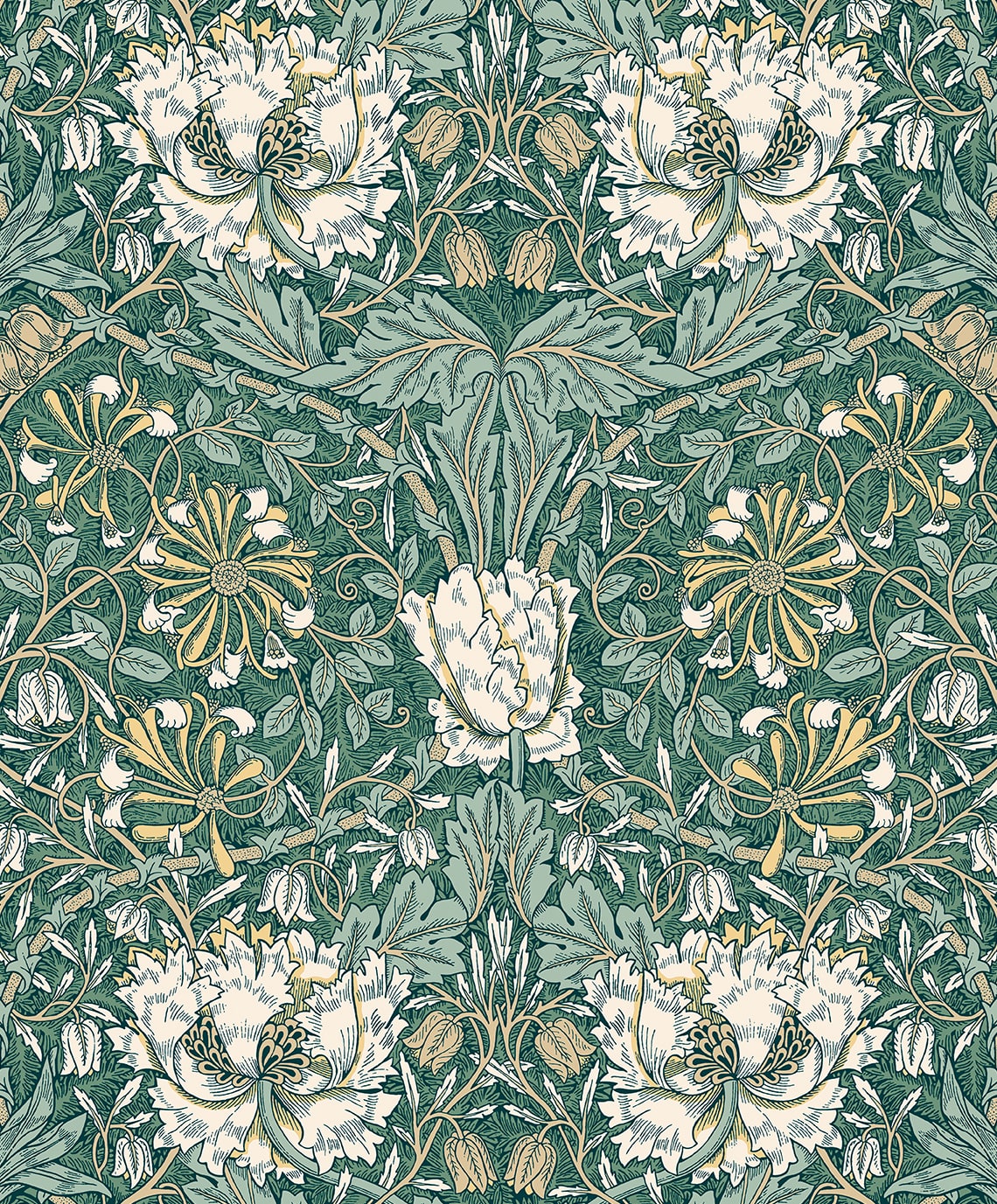 Ogee Flora Vintage Unpasted Wallpaper