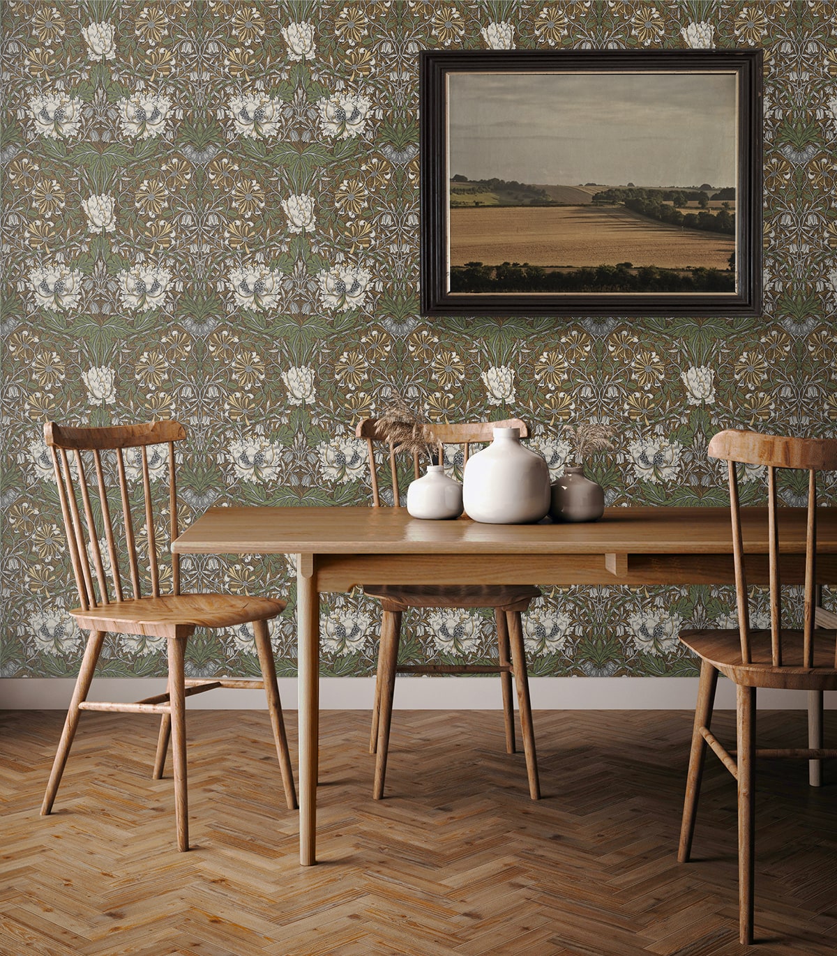 Ogee Flora Vintage Unpasted Wallpaper