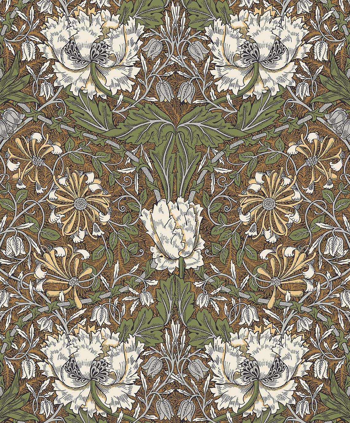 Ogee Flora Vintage Unpasted Wallpaper