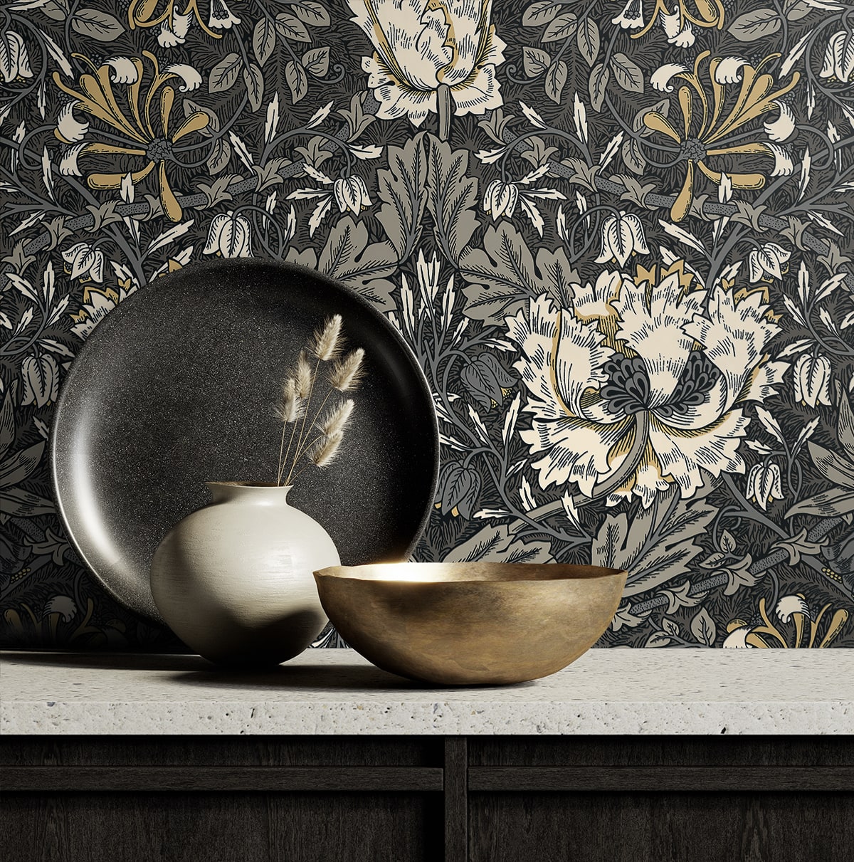 Ogee Flora Vintage Unpasted Wallpaper