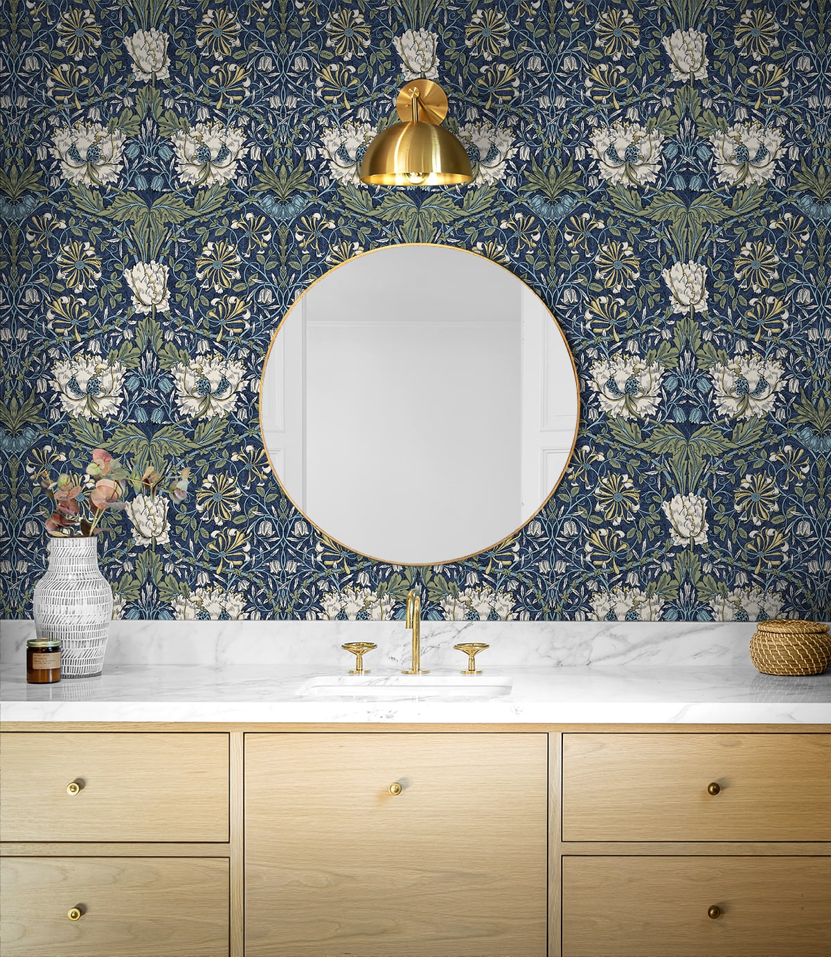 Ogee Flora Vintage Unpasted Wallpaper