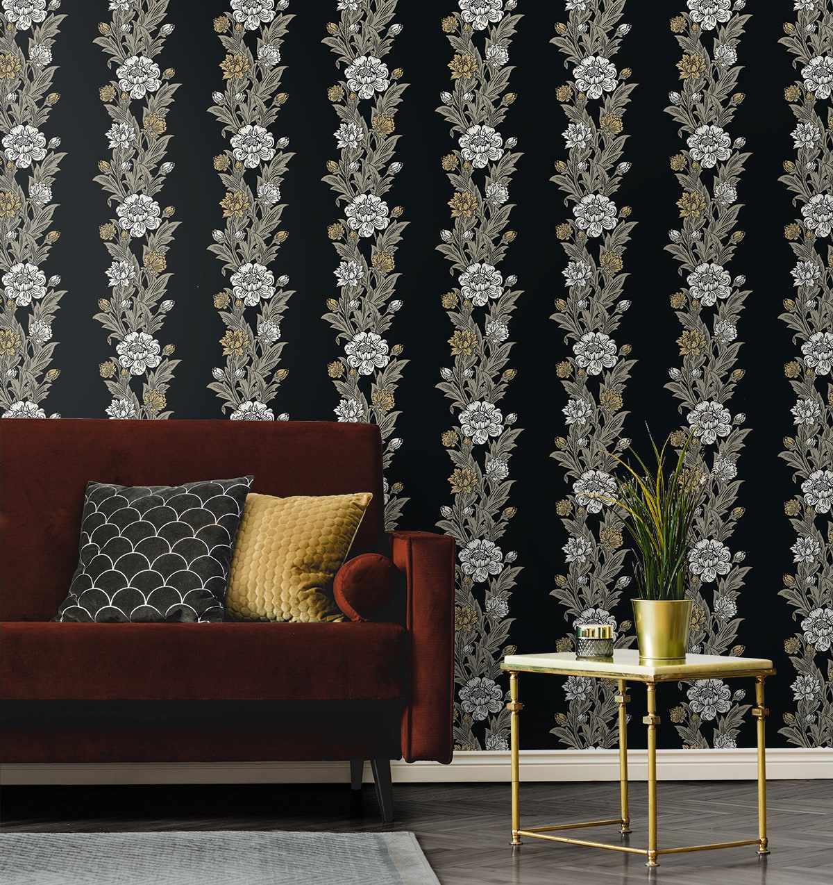 Blooming Floral Stripe Vintage Unpasted Wallpaper