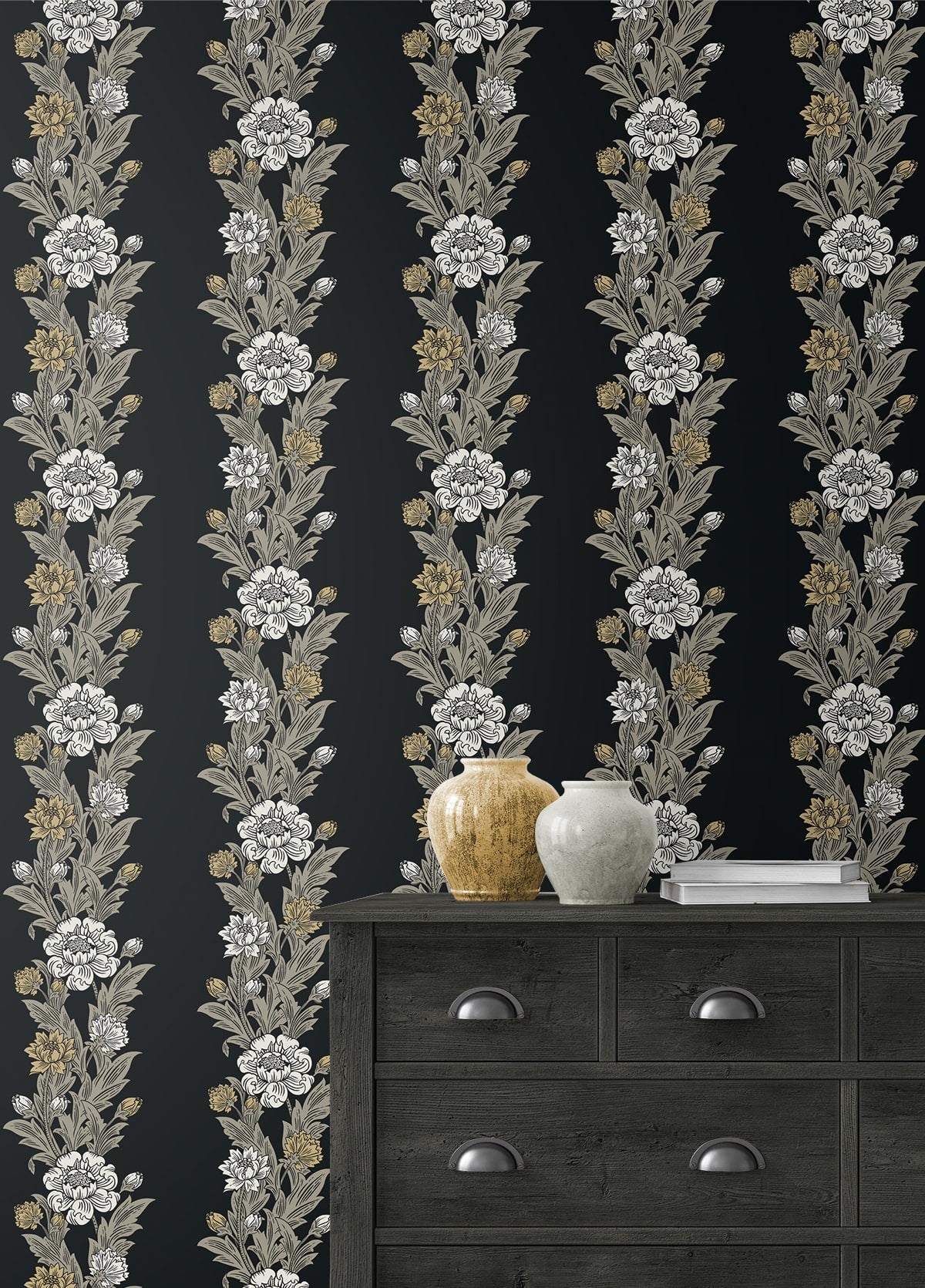 Blooming Floral Stripe Vintage Unpasted Wallpaper