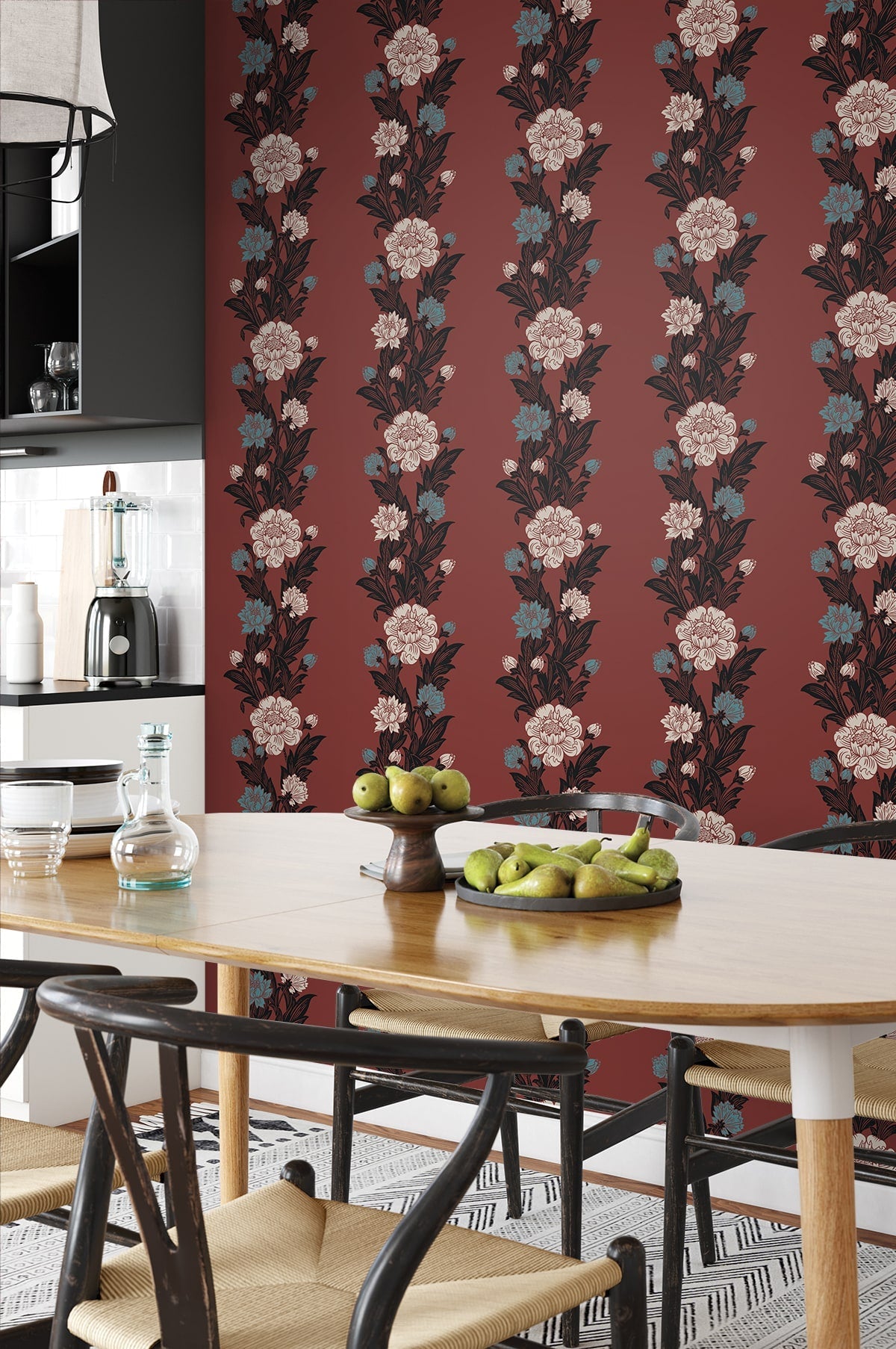Blooming Floral Stripe Vintage Unpasted Wallpaper