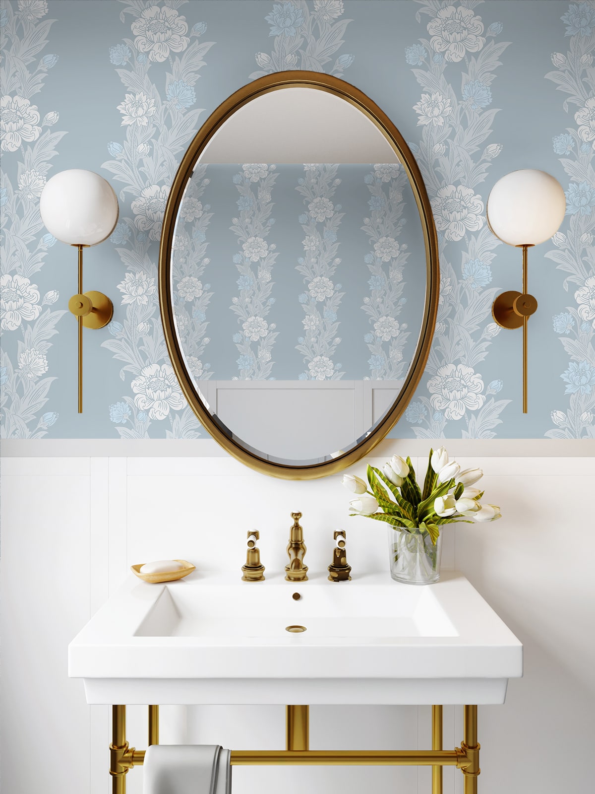 Blooming Floral Stripe Vintage Unpasted Wallpaper