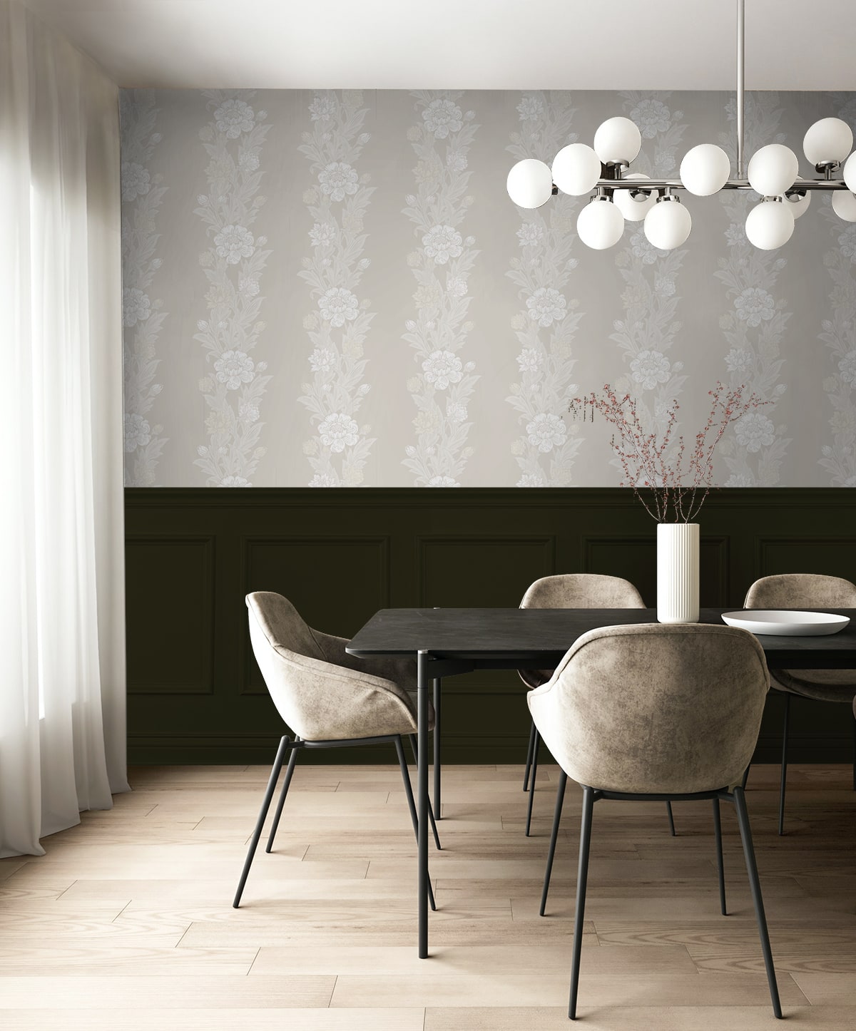 Blooming Floral Stripe Vintage Unpasted Wallpaper
