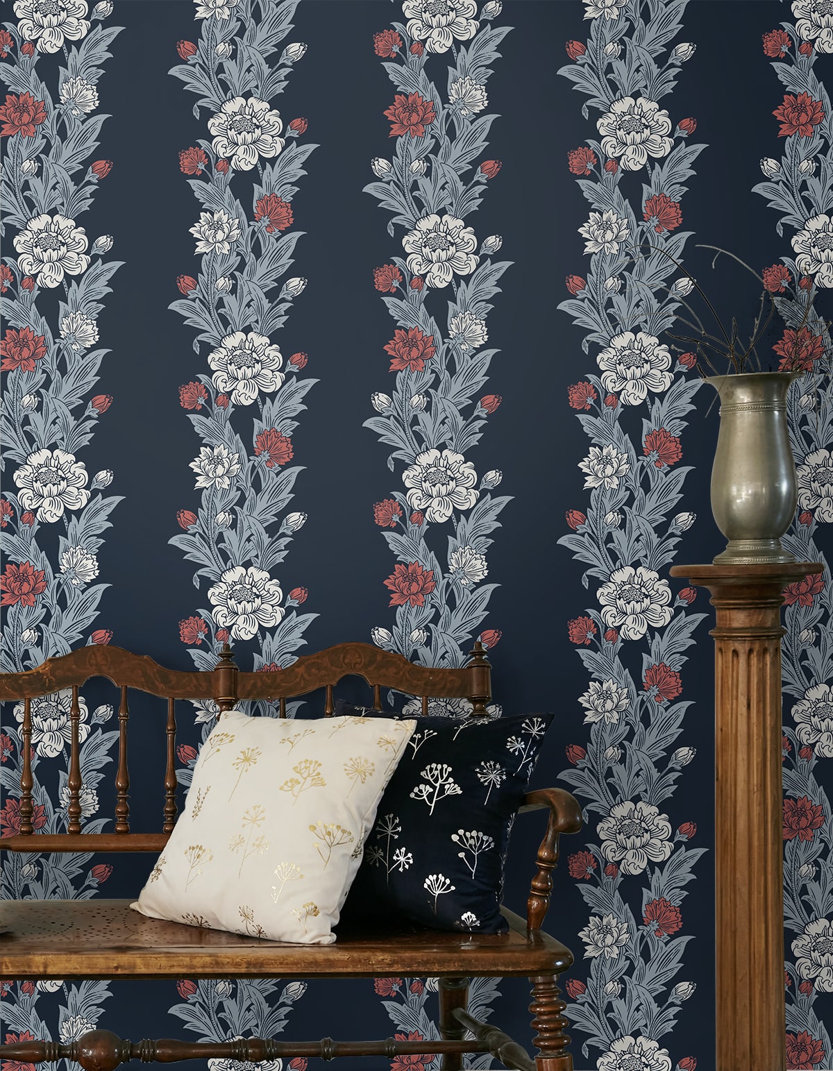 Blooming Floral Stripe Vintage Unpasted Wallpaper