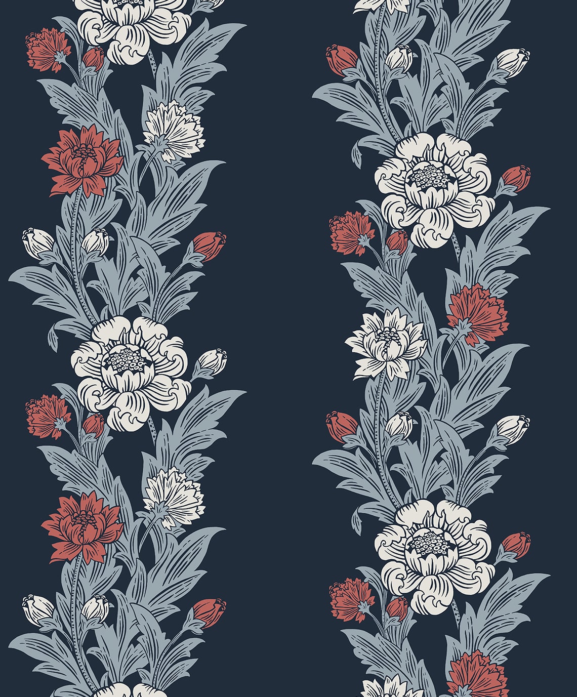 Blooming Floral Stripe Vintage Unpasted Wallpaper