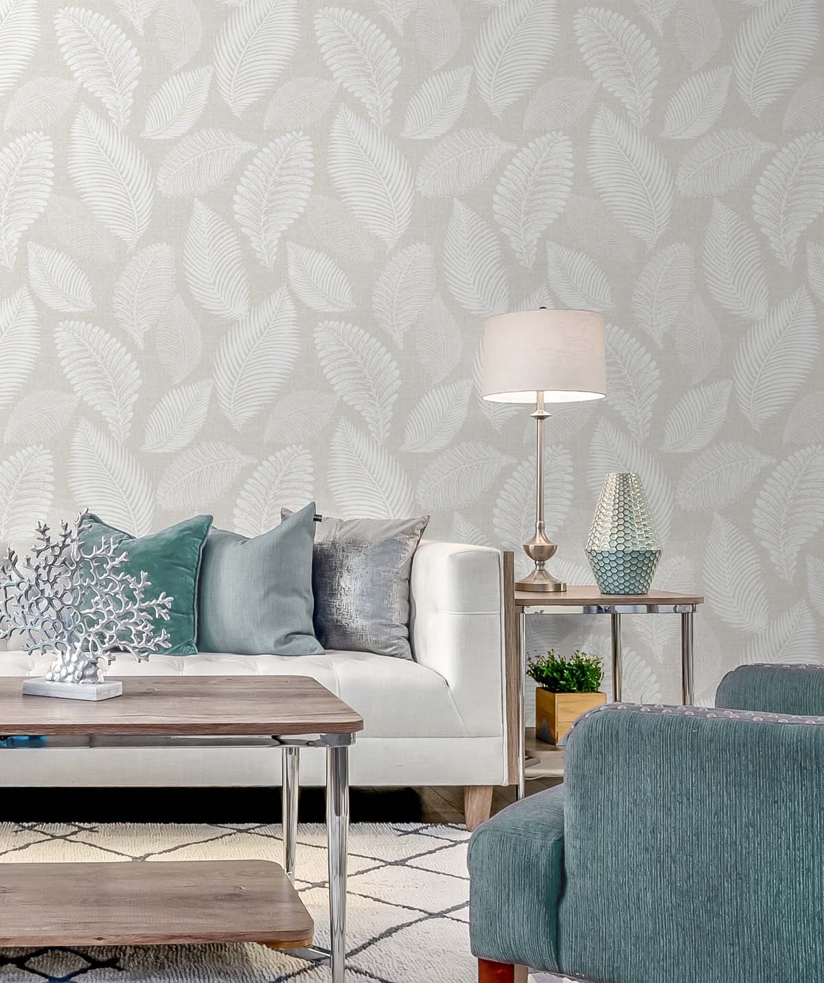 White Heron Tossed Leaves Botanical Unpasted Wallpaper