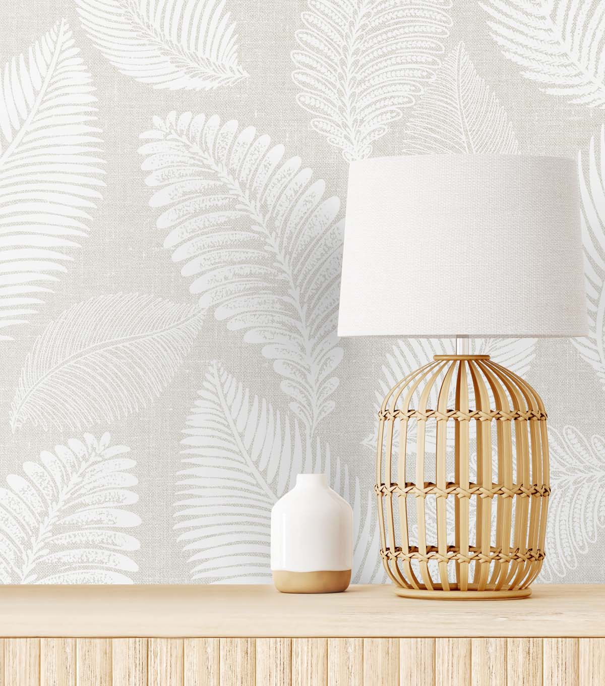 White Heron Tossed Leaves Botanical Unpasted Wallpaper