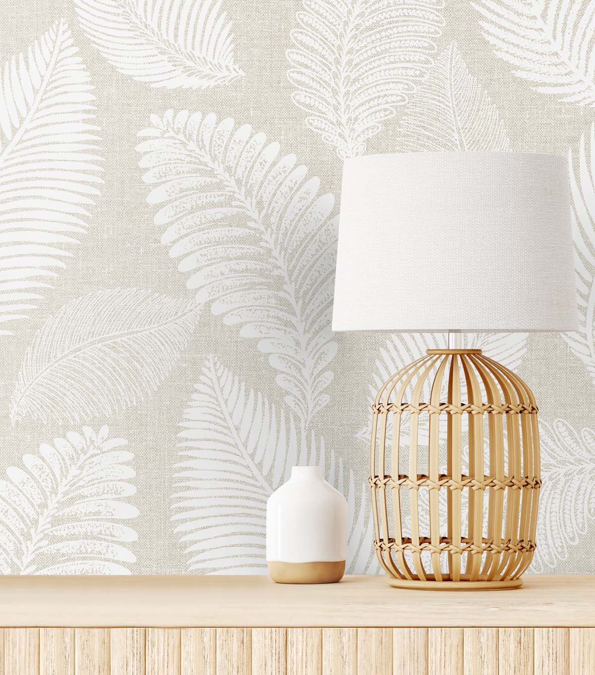 White Heron Tossed Leaves Botanical Unpasted Wallpaper