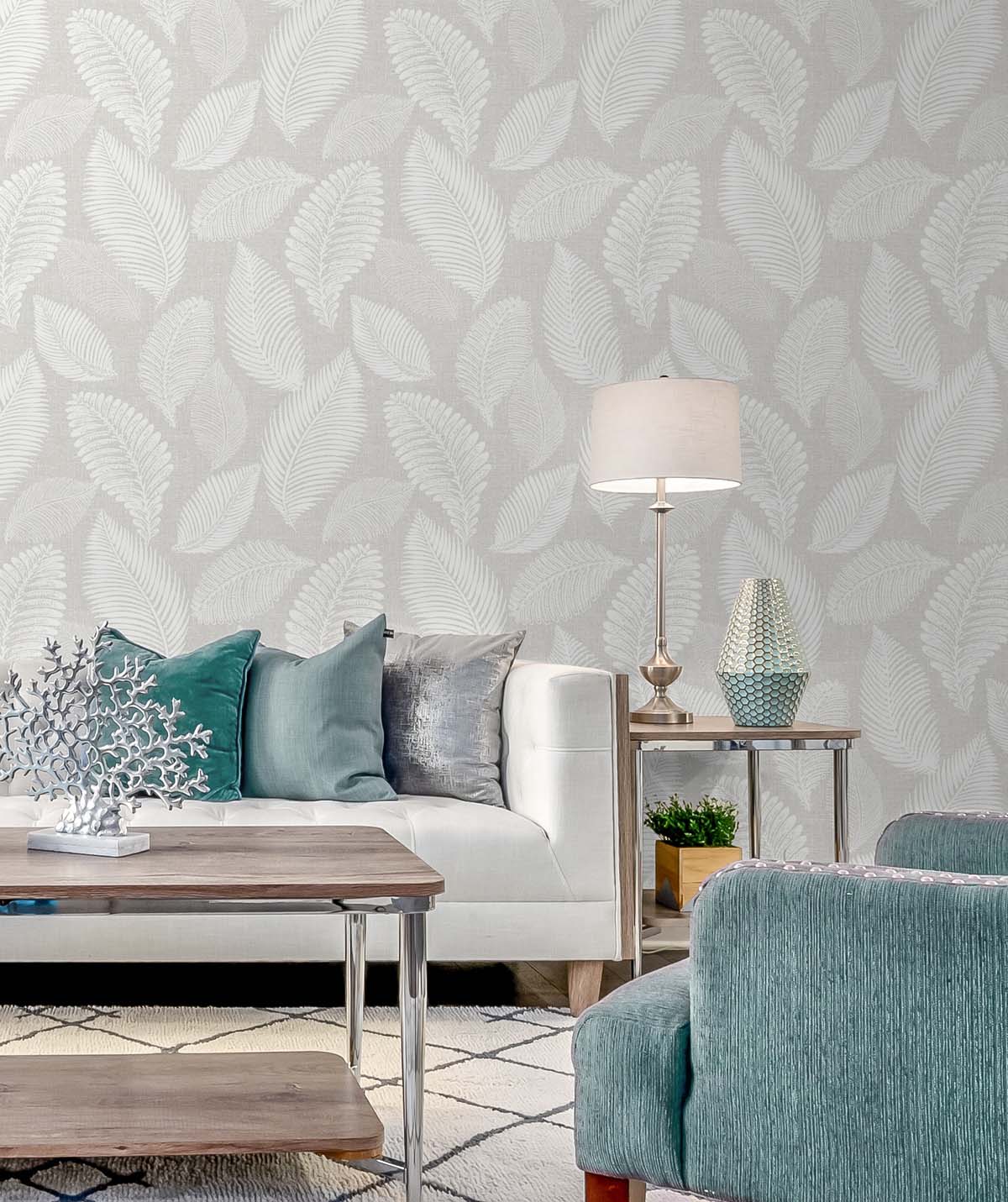 White Heron Tossed Leaves Botanical Unpasted Wallpaper