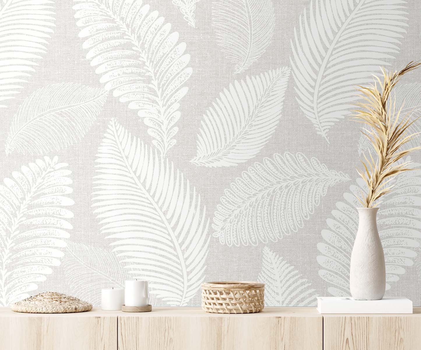 White Heron Tossed Leaves Botanical Unpasted Wallpaper