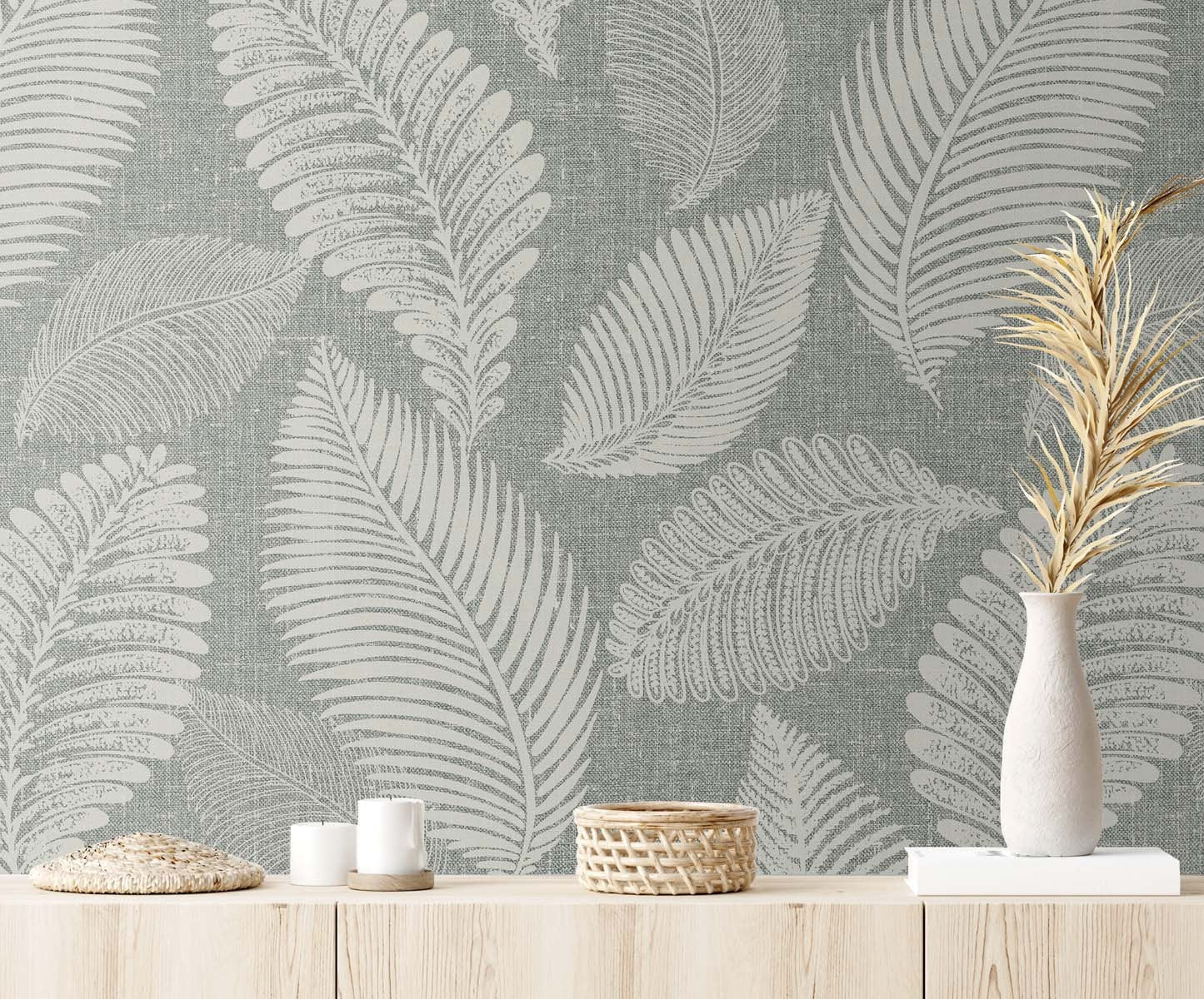 White Heron Tossed Leaves Botanical Unpasted Wallpaper
