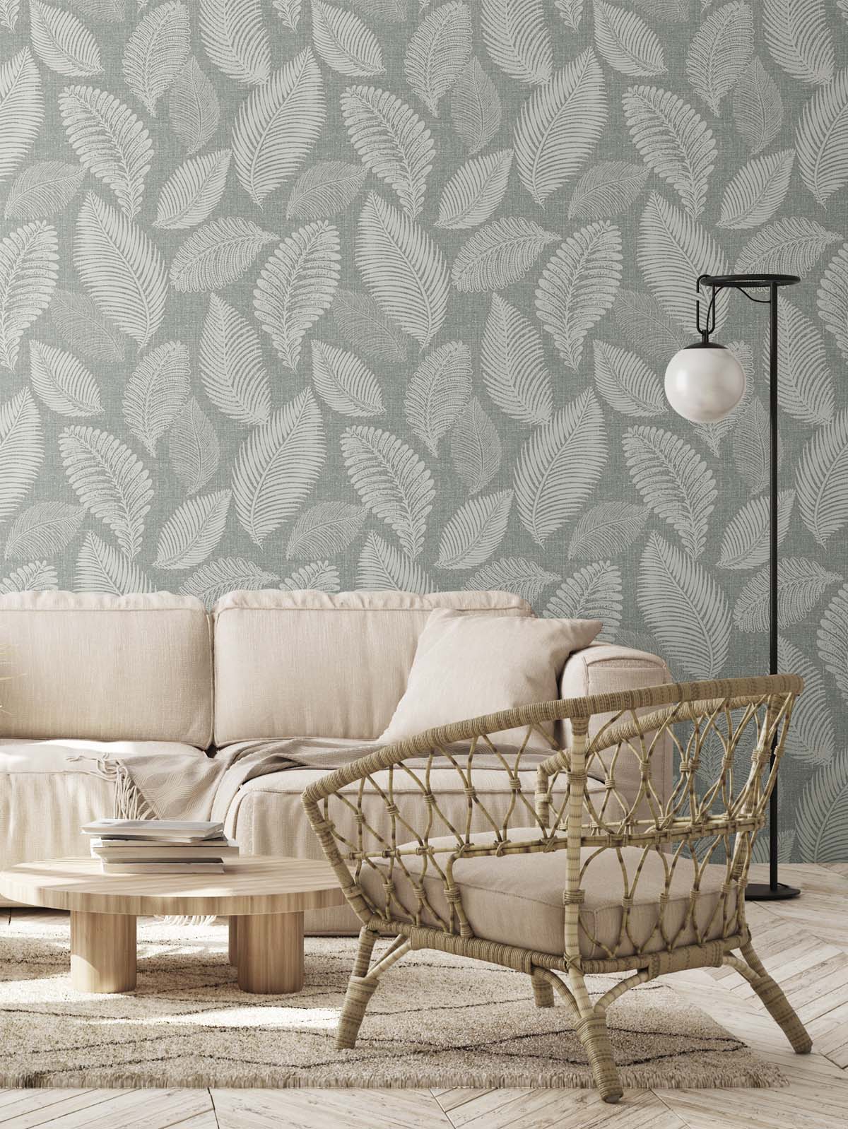 White Heron Tossed Leaves Botanical Unpasted Wallpaper