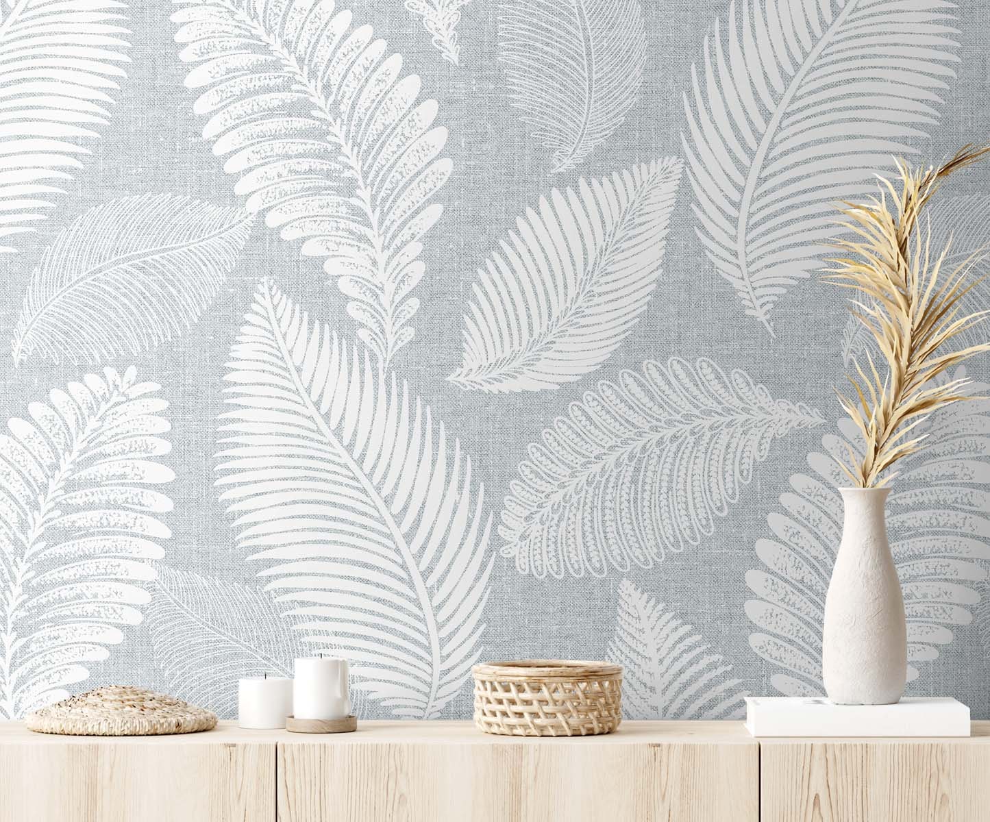 White Heron Tossed Leaves Botanical Unpasted Wallpaper