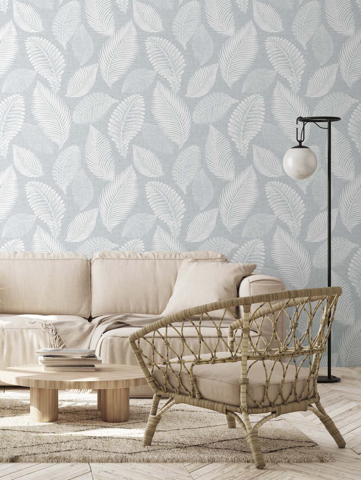 White Heron Tossed Leaves Botanical Unpasted Wallpaper