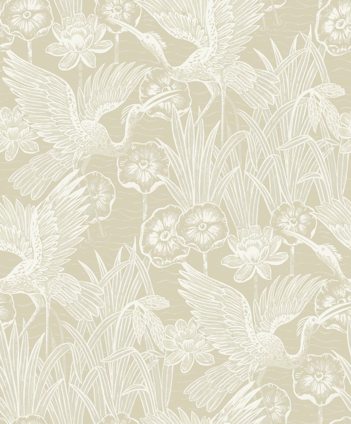 White Heron Marsh Cranes Unpasted Wallpaper