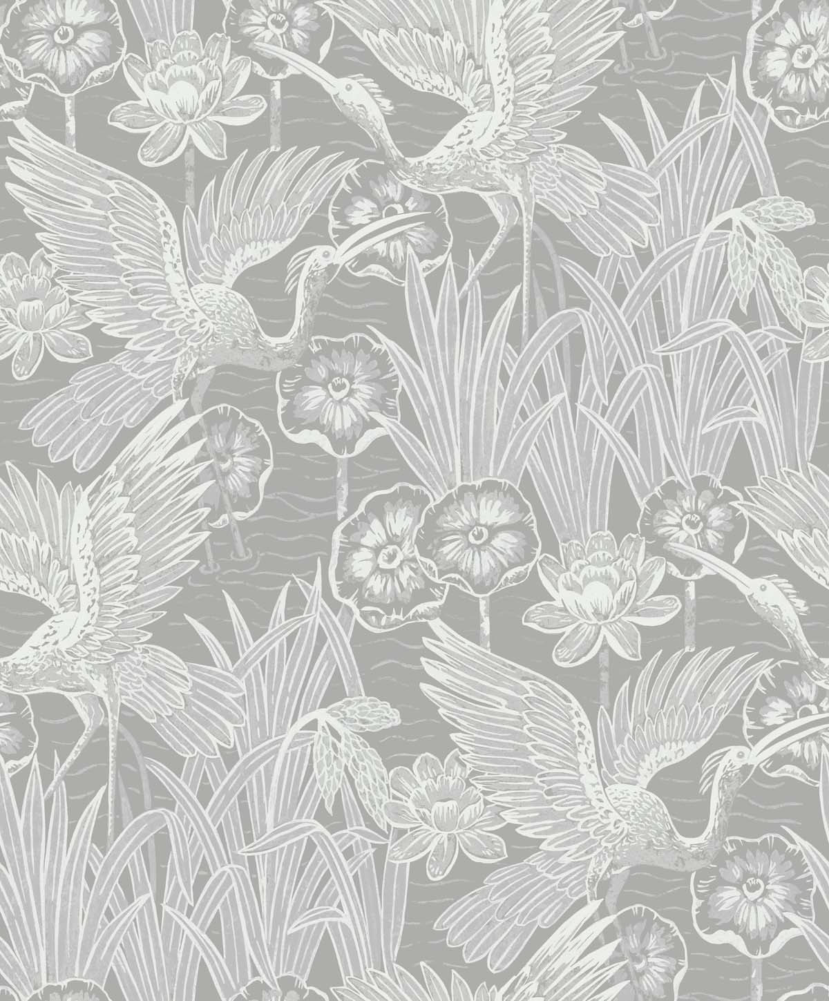 White Heron Marsh Cranes Unpasted Wallpaper