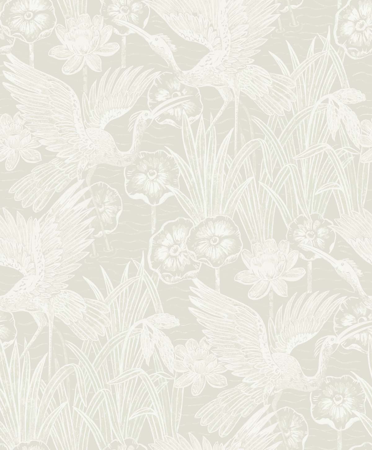 White Heron Marsh Cranes Unpasted Wallpaper