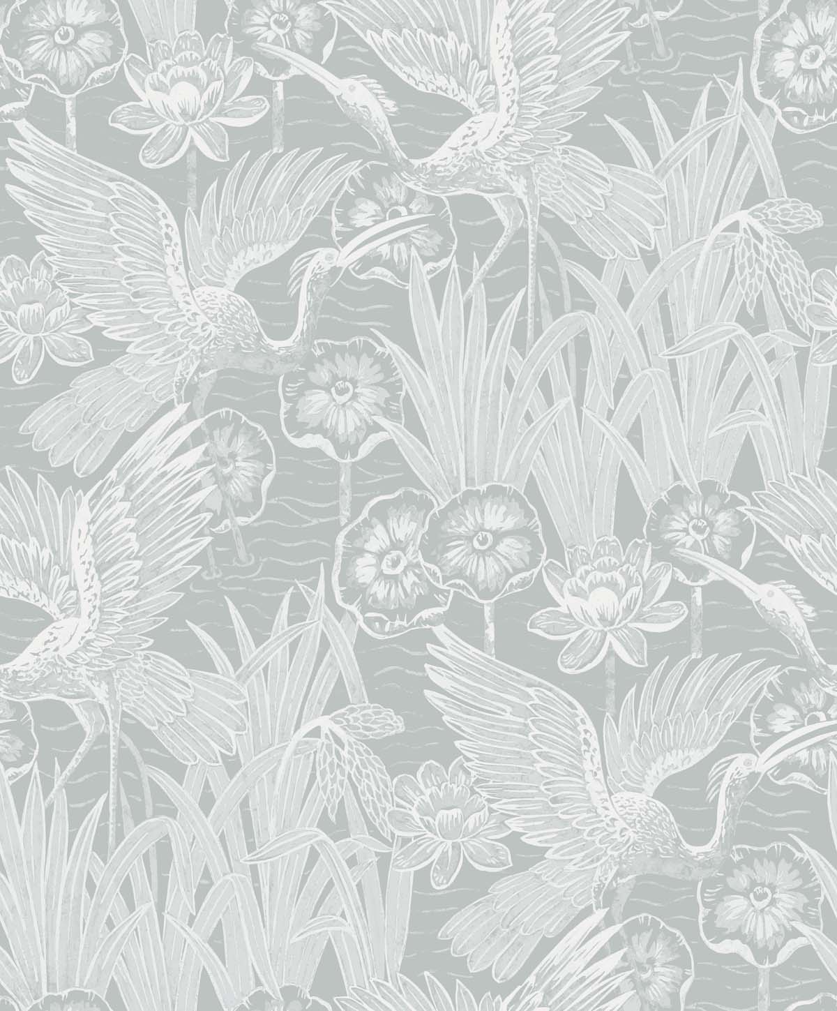 White Heron Marsh Cranes Unpasted Wallpaper
