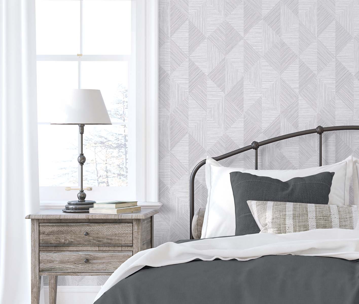 White Heron Diamond Inlay Embossed Vinyl Unpasted Wallpaper