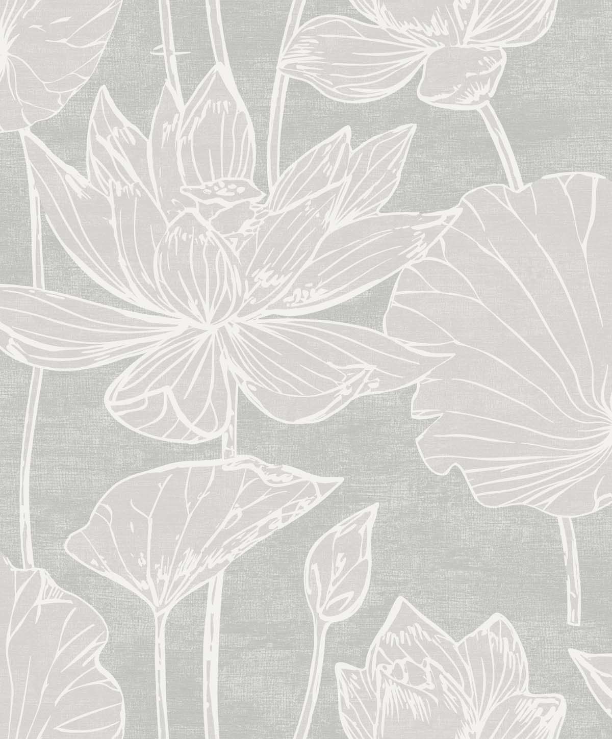 White Heron Water Lilies Floral Unpasted Wallpaper