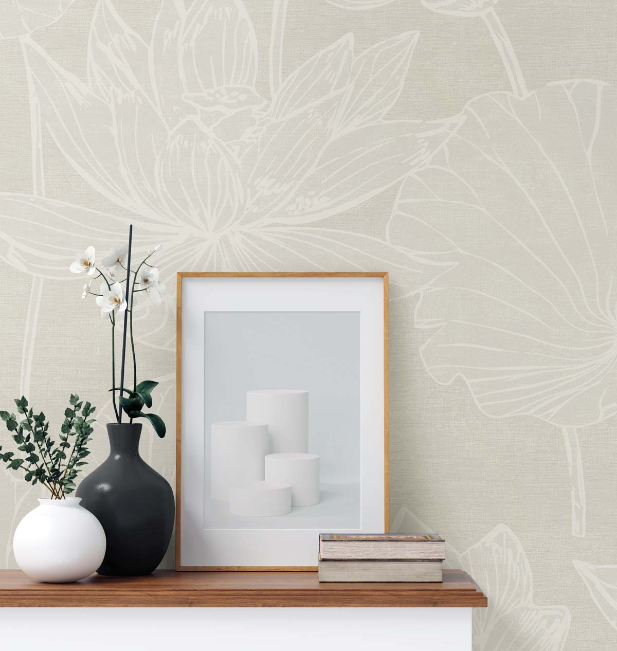 White Heron Water Lilies Floral Unpasted Wallpaper
