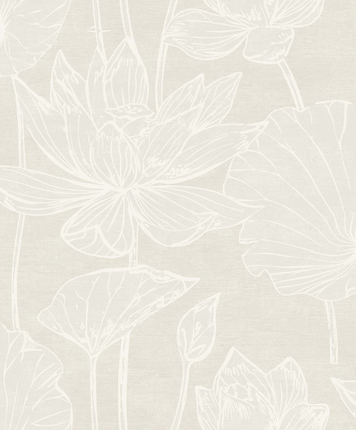 White Heron Water Lilies Floral Unpasted Wallpaper