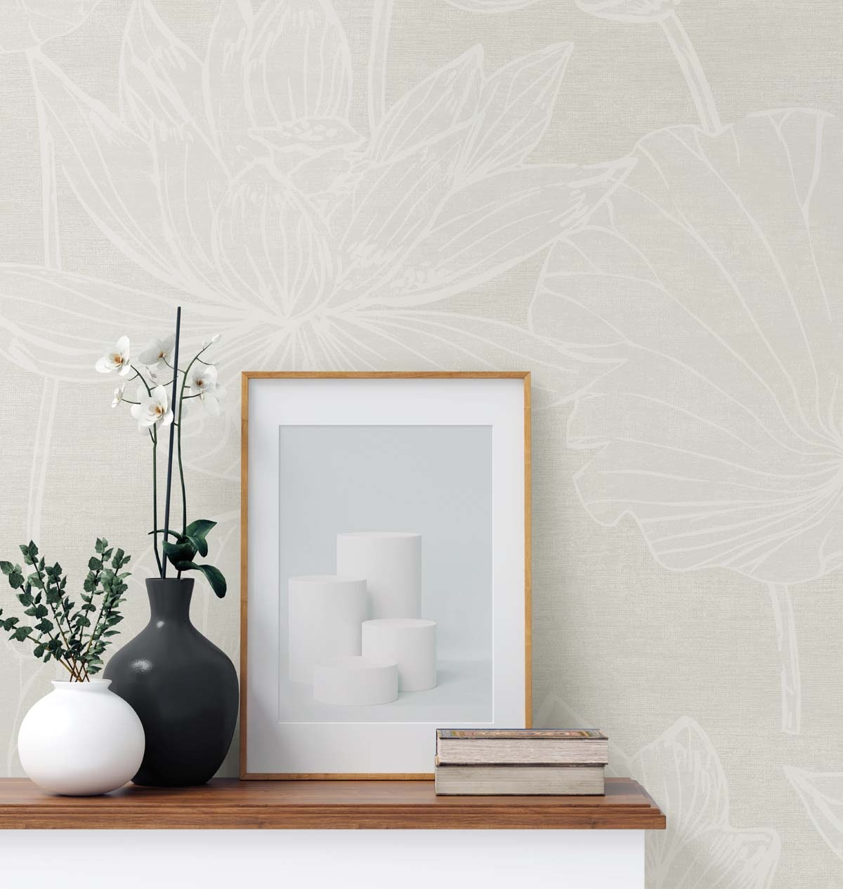 White Heron Water Lilies Floral Unpasted Wallpaper