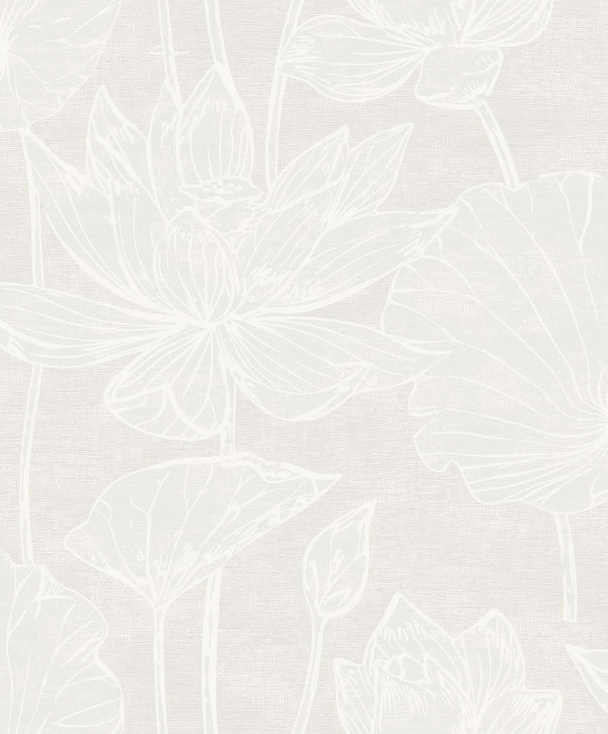 White Heron Water Lilies Floral Unpasted Wallpaper
