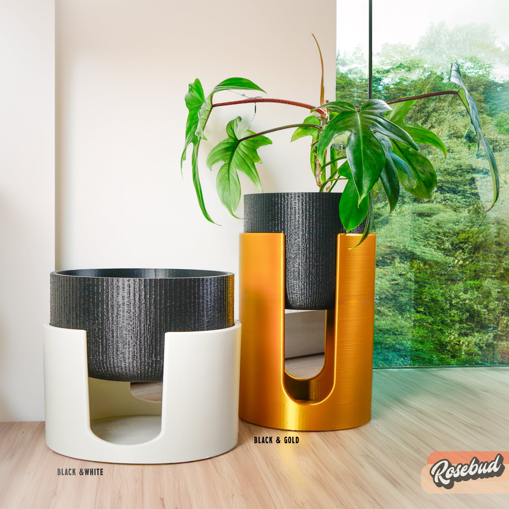 Modern Elevated Planter and Plant Stand Set