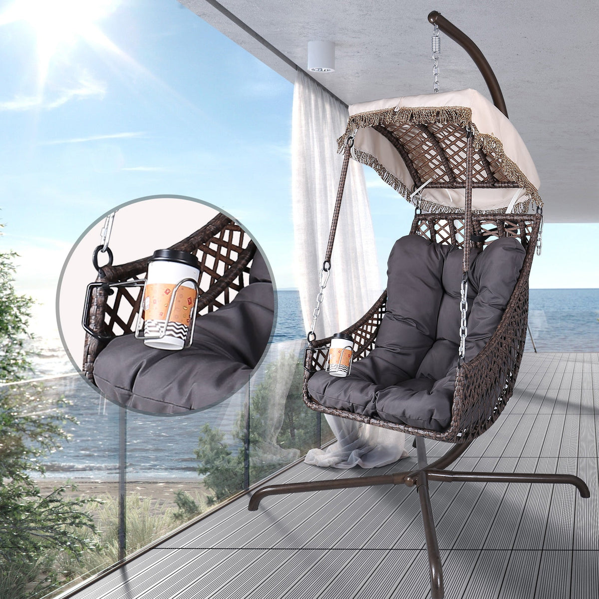 Swing Egg Chair with Stand, Rattan Frame, Hammock Chair