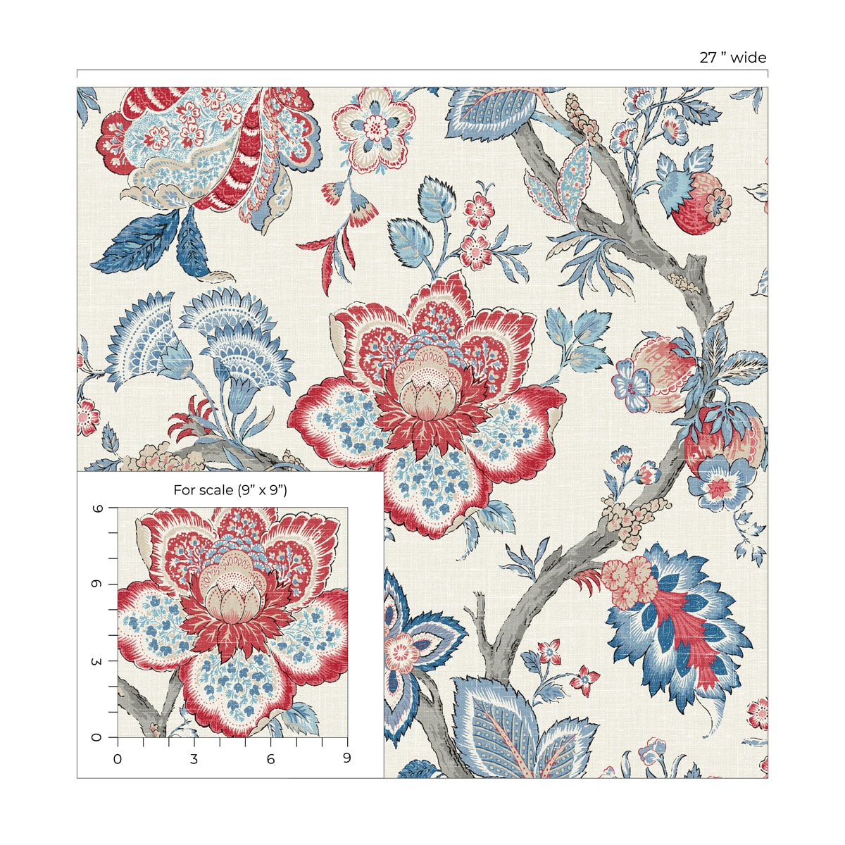 French Country Bernadette Jacobean Unpasted Wallpaper