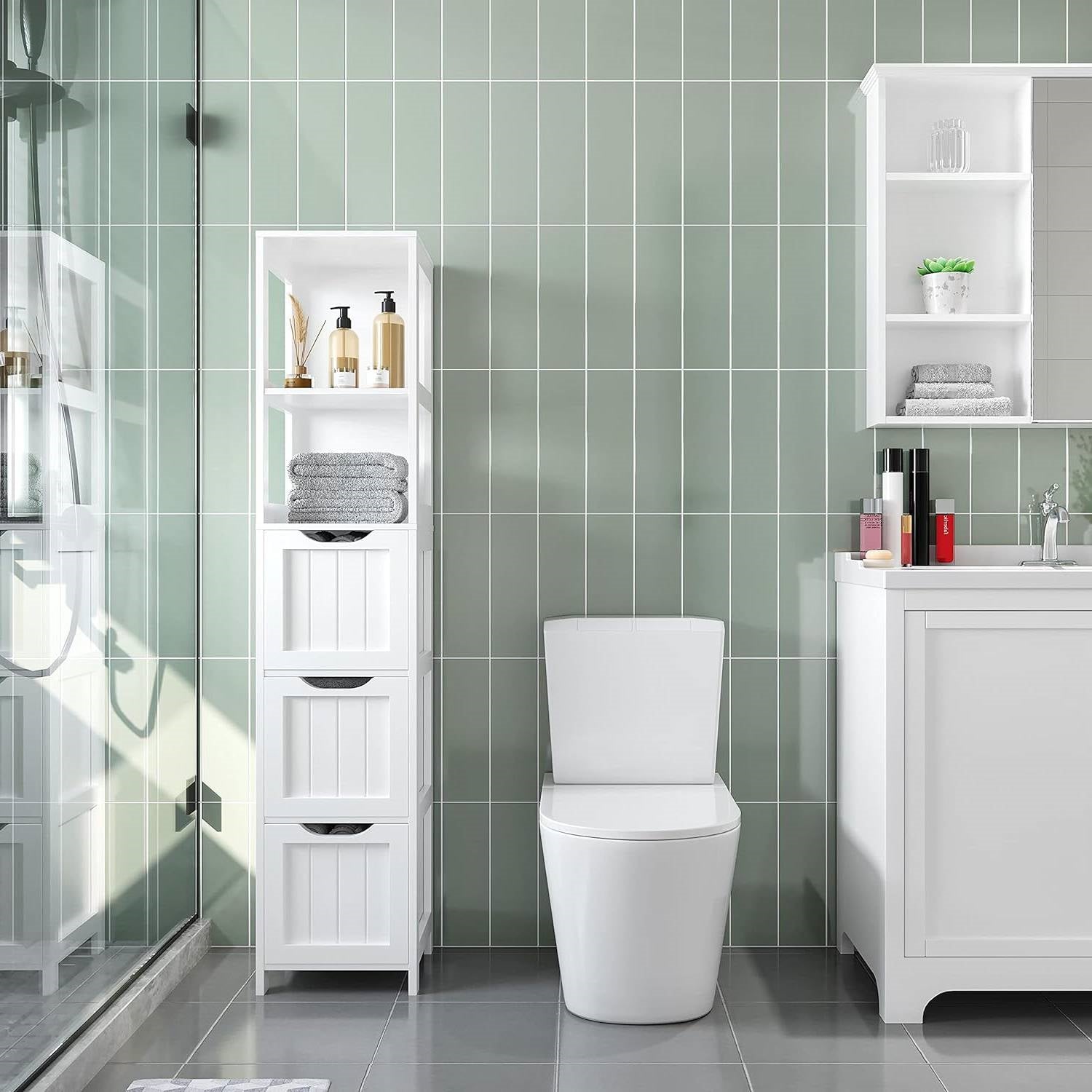 Bathroom Cabinet Tower with 3 Storage Drawers and 2 Shelves