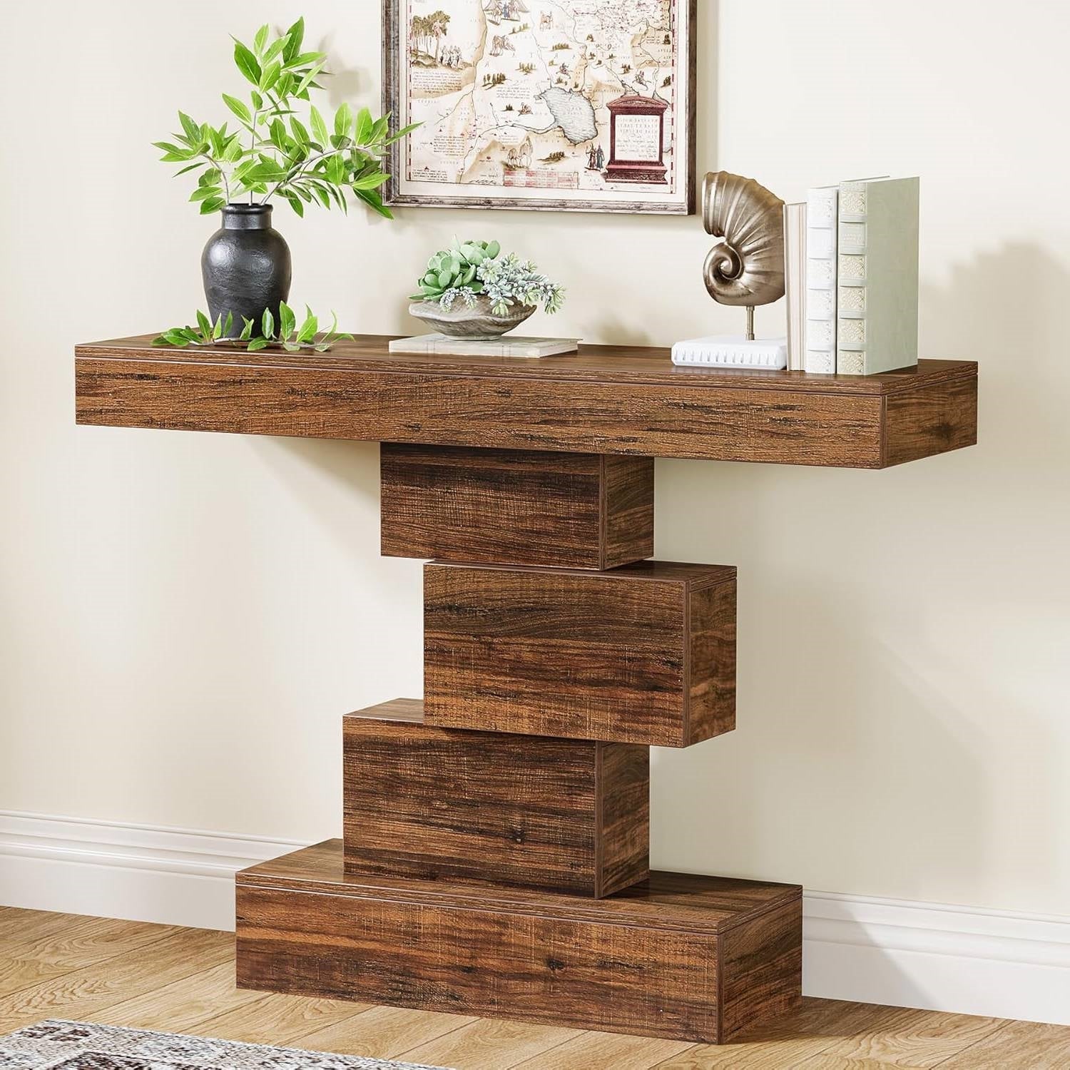 Farmhouse Console Accent Sofa Table in Rustic Brown Wood Finish
