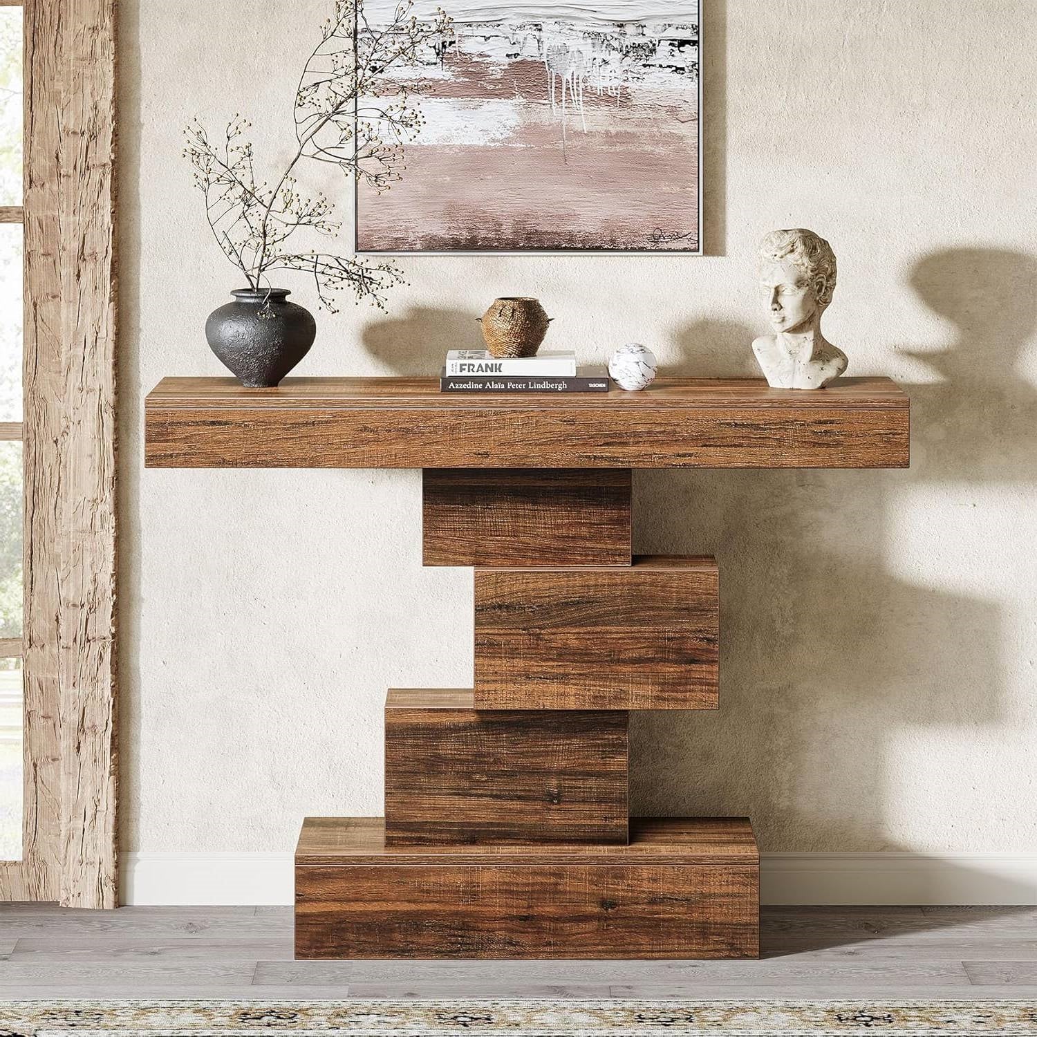 Farmhouse Console Accent Sofa Table in Rustic Brown Wood Finish